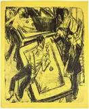 Ernst Ludwig Kirchner, Billardsaal mit Spieler von hinten, 1915, Lithograph on yellow paper (stone E)