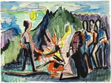 Ernst Ludwig Kirchner, Das Feuer am 1. August, 1919, Watercolour over preparatory drawing in charcoal on wove paper