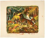 Ernst Ludwig Kirchner, Berghaus, Stafelalp, 1919, Colour lithograph, printed from the same stone in five steps in orange, yellow, carmine red, light and dark green on thin Japan laid paper (stone M)