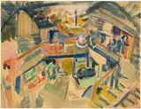 Ernst Ludwig Kirchner, Eingangshalle und Küche der alten Müller-Hütte auf der Stafelalp, 1918-1920, Watercolour over pencil preparatory drawing on cream wove paper