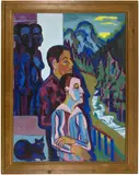 Ernst Ludwig Kirchner, Vor Sonnenaufgang (Paar auf dem Balkon), 1927, Oil on canvas. In original frame