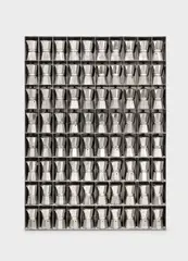 Arman, Café Serré, 1992, Accumulation of 80 "Brazil express" machines in aluminium compartments