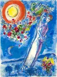 Marc Chagall, Variante de la gouache préparatoire pour la lithographie "Fiancés dans le ciel de Nice" (Nice et la Côte d'Azur, CS 36), 1960, Gouache, pastel and graphite pencil on J. Perrigot Arches France MBM with watermark