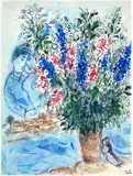 Marc Chagall, Grand bouquet au Cap d'Antibes, 1969, Gouache, pastel and graphite on C.M. Fabriano paper with watermark