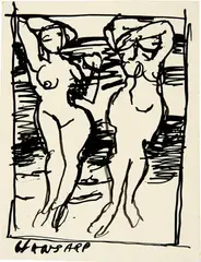 Hans Arp, Zwei Akte, Circa 1912, Ink drawing on paper mounted on thin cardboard