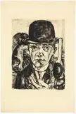 Max Beckmann, Selbstbildnis mit steifem Hut, 1921, Drypoint on laid paper