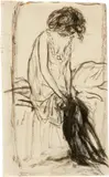 Pierre Bonnard, Jeune Fille, Marie, se deshabillant – Illustration für Peter Nansens "Marie", 1897-1898, Brush in ink over preparatory drawing in pencil on thin wove paper. Same subject on the reverse