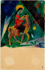Reitender by Heinrich Campendonk, 1918, Gouache on postcard, varnished, sold Sep 2024
