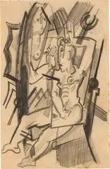 Akt vor dem Spiegel by Heinrich Campendonk, Probably 1912, Pencil drawing on postcard, sold Sep 2024