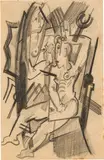 Heinrich Campendonk, Akt vor dem Spiegel, Probably 1912, Pencil drawing on postcard