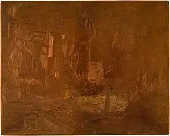 Adriaen van Ostade, Die Spinnerin, 1652, Copper plate
