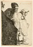 Rembrandt Harmensz van Rijn, Bettler und Bettlerin hinter einer Bank - Beggar Man and Woman Behind a Bank