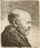 Rembrandt Harmensz van Rijn, Kahlkopf, nach rechts gewendet - Bald Headed Man in Profile Right: The Artist's Father (?)