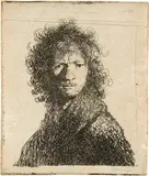 Rembrandt Harmensz van Rijn, Selbstbildnis, über die Schulter blickend - Self-Portrait, Frowning: Bust