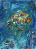 Marc Chagall, Bouquet printanier sur fond bleu, 1981, Oil on canvas-covered cardboard