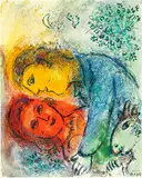 Marc Chagall, Amoureux en rouge et jaune, 1981, Gouache, pastel, tempera, coloured ink and pencil on Isorel