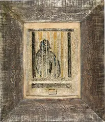 Oiseau en cage by Max Ernst, 1926, Oil and plaster on wood, sold Jun 2023