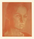 Franz Gertsch, Vera, 1994, Two-colour woodcut in red (vermilion and carmine) from two plates, printed 2.9.1994