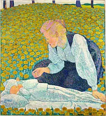 Cuno Amiet, Mutter und Kind auf blumenübersäter Wiese, Hammer price