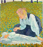 Cuno Amiet, Mutter und Kind auf blumenübersäter Wiese, Hammer price