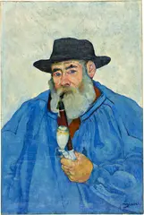 Max Buri, Brienzer Bauer in blauem Kittel, mit Pfeife, 1909, Oil on canvas