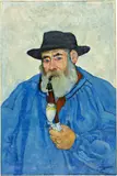 Max Buri, Brienzer Bauer in blauem Kittel, mit Pfeife, 1909, Oil on canvas