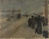 Jean-Louis Forain, L'Effet de brume en gare, circa 1884, Oil on wood