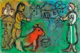 Marc Chagall, Devant le village ou Autour de l'animal en rouge, circa 1978, Oil and Indian ink on canvas