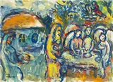 Marc Chagall, Abraham et les trois anges, circa 1970, Oil and tempera on canvas