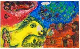 Marc Chagall, La visite du bouc sur fond jaune, Circa 1978, Acrylic, oil, tempera and ink on canvas