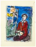 Marc Chagall, Le peintre devant "le soleil rouge", 1965, Gouache, pastel, Indian ink and pencil