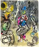 Marc Chagall, Artistes au cirque, 1974, Indian ink, gouache, pastel, coloured pencil, coloured ink and collage with scraps of printed fabric
