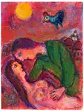 Tendresse sur fond rose-orangé by Marc Chagall, *, sold Sep 2021