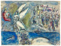 Autour de l'Exode by Marc Chagall, Sils, 1960–1968, Gouache, tempera, Indian ink, pastel and coloured pencils, sold Sep 2021