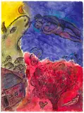 Marc Chagall, Amoureux dans le ciel violet et l'arbre en rouge, 1980, Gouache, pastel and Indian ink
