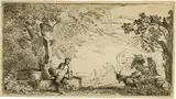Ein sitzender Satyr vor einer Priapusstele by Giovanni Benedetto Castiglione, Circa 1645, Etching, sold Sep 2021