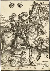 Lucas Cranach d.Ã., Adliges Paar zur Jagd ausreitend, 1506, Woodcut