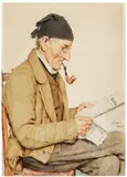 Albert Anker, Bauer mit Pfeife beim Lesen des Seeländer Boten