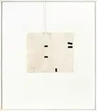 Eduardo Chillida, Gravitation IX, 1987/1988, Collage, white wove paper and black rectangular elements hanging on two threads