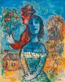 Marc Chagall, Premier bouquet des amoureux, 1972, Oil, tempera and charcoal drawing on masonite "Van Eyck"