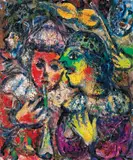 Marc Chagall, Musiciens et clown, 1963, Oil on panel