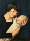 Otto Dix, Martha Dix mit Sohn Jan auf dem Arm, 1929, Oil paint over fine preliminary drawing on plywood board