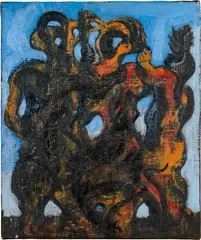 Max Ernst, Gestes sauvages pour le charme II - Deux jeunes femmes et homme double, 1927, Oil on canvas