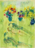 Pastorale du peintre sur fond vert by Marc Chagall, 1981, *, sold Jun 2019