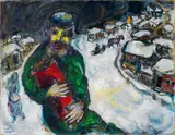 Le Vieux du village - ou Le juif en vert devant le village enneigé by Marc Chagall, 1961, Hammer price, sold Jun 2019