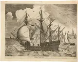 Armed Four-Master Putting out to the Sea by gestochen von Frans Huys Pieter Brueghel d. Ä., 1565, *, sold Jun 2019