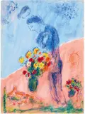 Amoureux aux bouquets dans le ciel aux deux couleurs by Marc Chagall, 1974-1976, Hammer price, sold Jun 2018