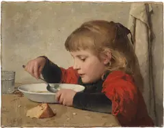 Albert Anker, Suppe essendes Mädchen - Mädeli, 1898, Hammer price