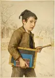 Albert Anker, Schuljunge in Winterlandschaft