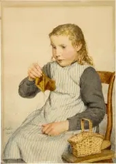 Strickendes Mädchen by Albert Anker, 1904, sold Jun 2022